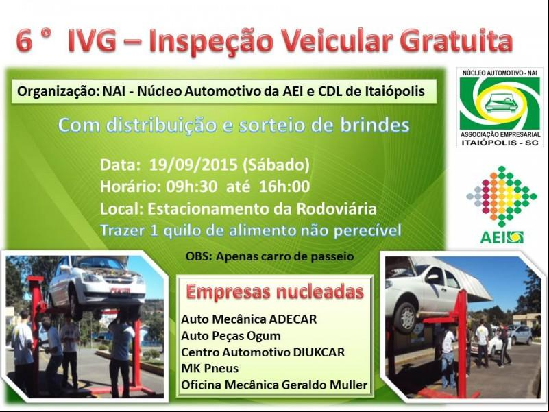 A 6° IVG Inspeção Veicular Gratuita acontece neste sábado